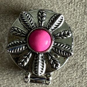 Paparazzi Silver and Pink Leaf Brooch
